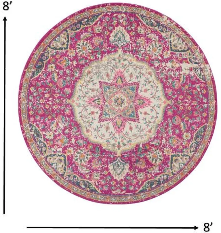 Pink and Ivory Medallion Area Rug Photo 4