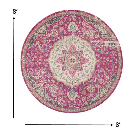 Pink and Ivory Medallion Area Rug Photo 4