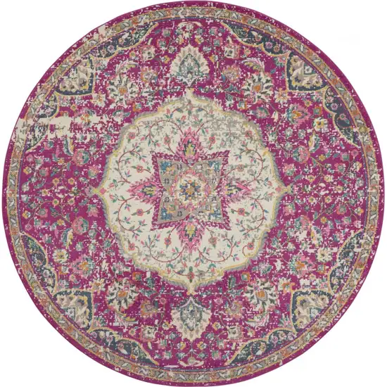 Pink and Ivory Medallion Area Rug Photo 9