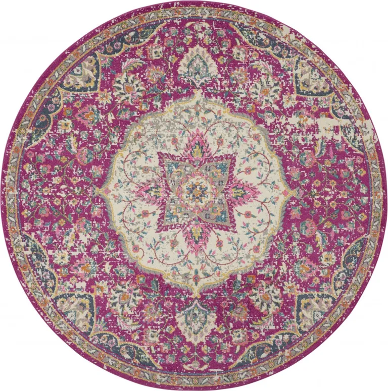 Pink and Ivory Medallion Area Rug Photo 1