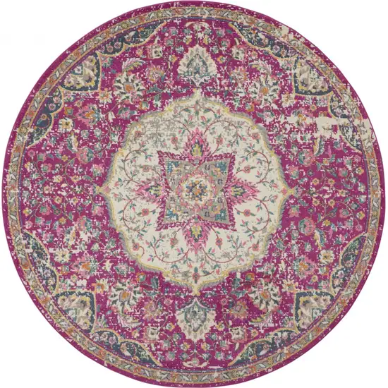 Pink and Ivory Medallion Area Rug Photo 1