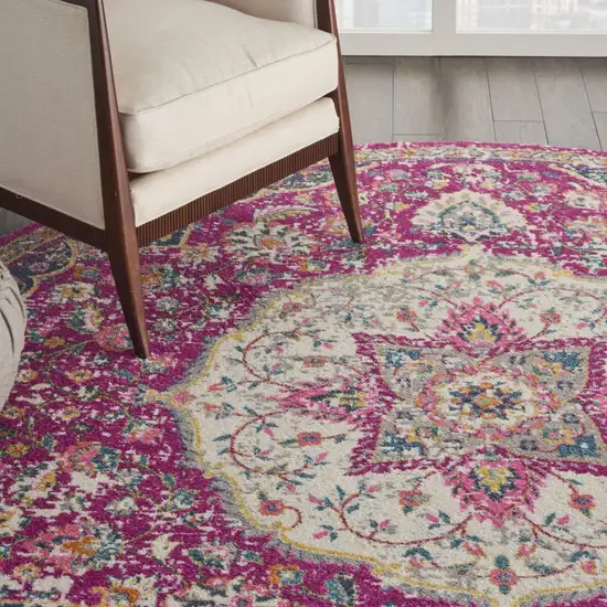 Pink and Ivory Medallion Area Rug Photo 6