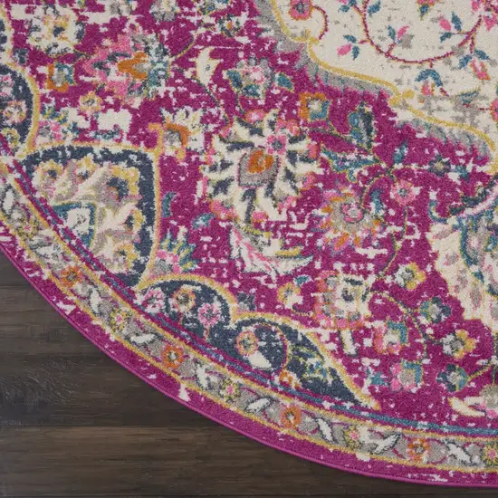 Pink and Ivory Medallion Area Rug Photo 2