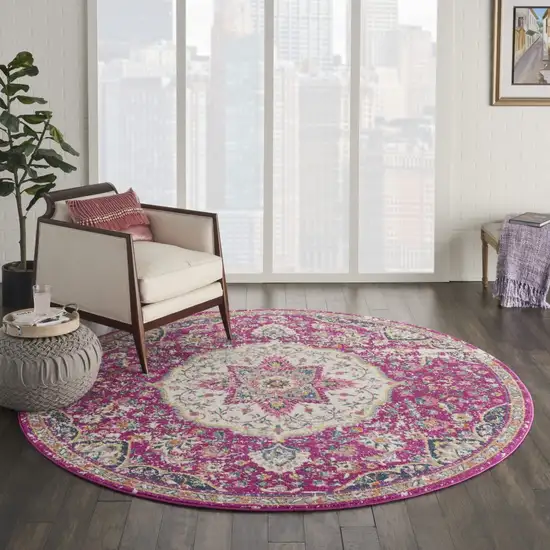 Pink and Ivory Medallion Area Rug Photo 5