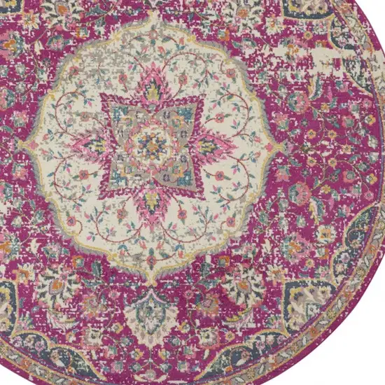 Pink and Ivory Medallion Area Rug Photo 8