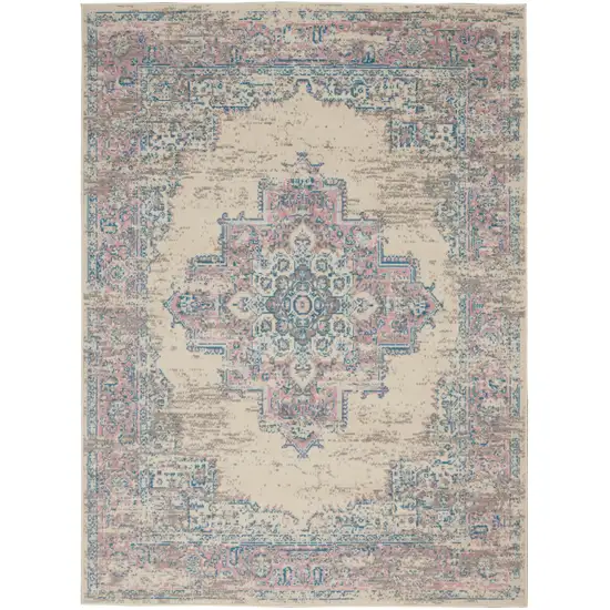 Pink and Ivory Medallion Power Loom Area Rug Photo 2