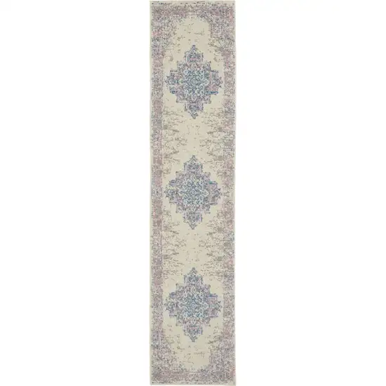 Pink and Ivory Medallion Power Loom Runner Rug Photo 2