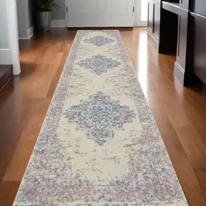 Photo of Pink and Ivory Medallion Power Loom Runner Rug