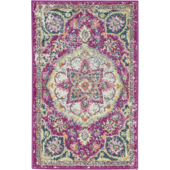 Pink and Ivory Medallion Scatter Rug Photo 1