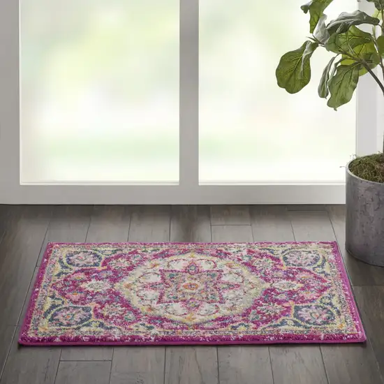 Pink and Ivory Medallion Scatter Rug Photo 5