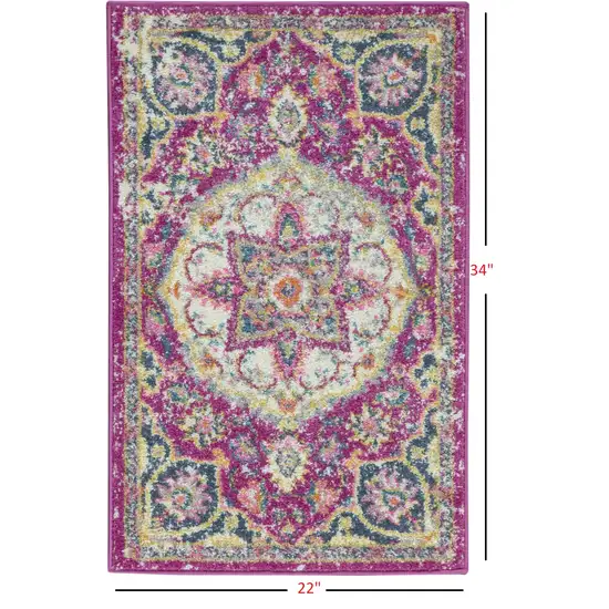 Pink and Ivory Medallion Scatter Rug Photo 3