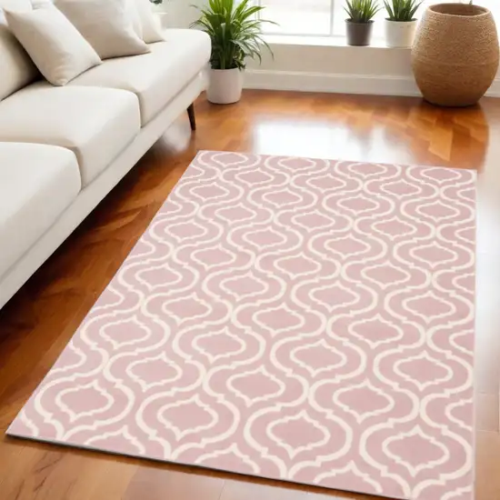 Pink and Ivory Moroccan Power Loom Area Rug Photo 1