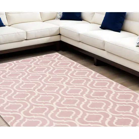 Pink and Ivory Moroccan Power Loom Area Rug Photo 1