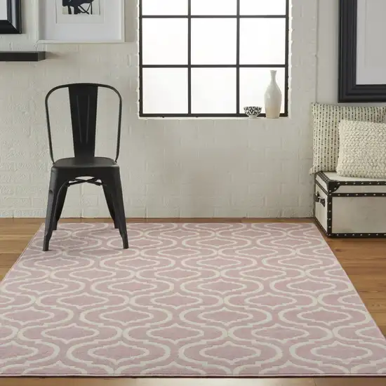 Pink and Ivory Moroccan Power Loom Area Rug Photo 8