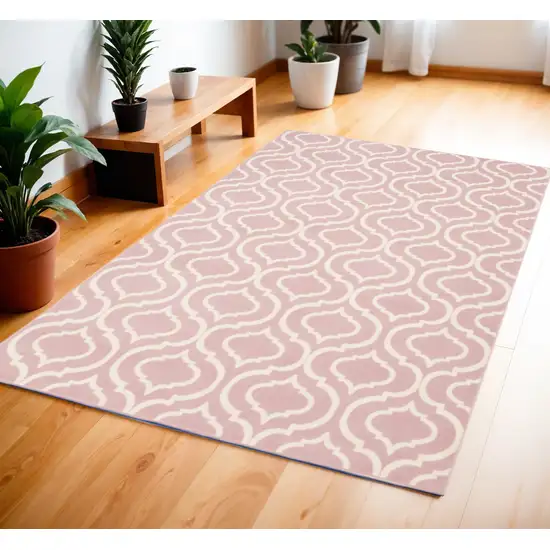 Pink and Ivory Moroccan Power Loom Area Rug Photo 1