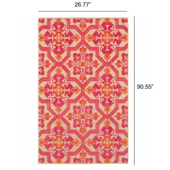 Pink and Orange Medallion Indoor Outdoor Area Rug Photo 5