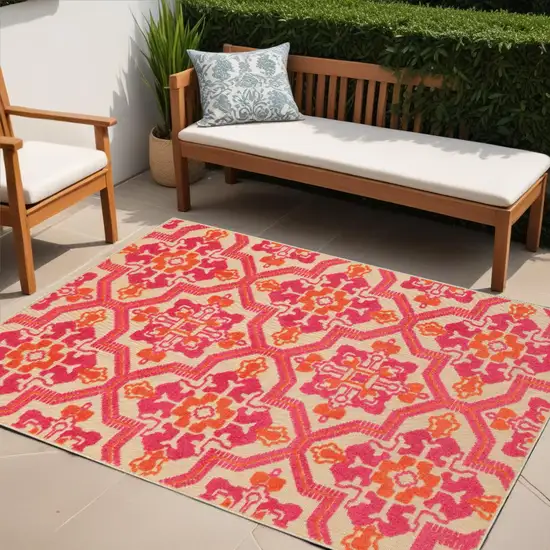 Pink and Orange Medallion Indoor Outdoor Area Rug Photo 2