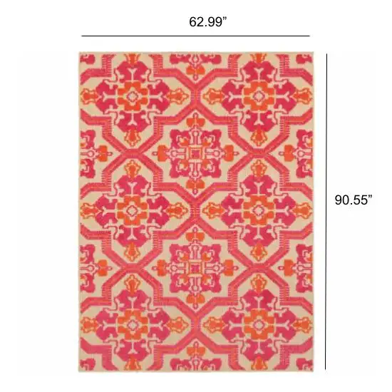 Pink and Orange Medallion Indoor Outdoor Area Rug Photo 5