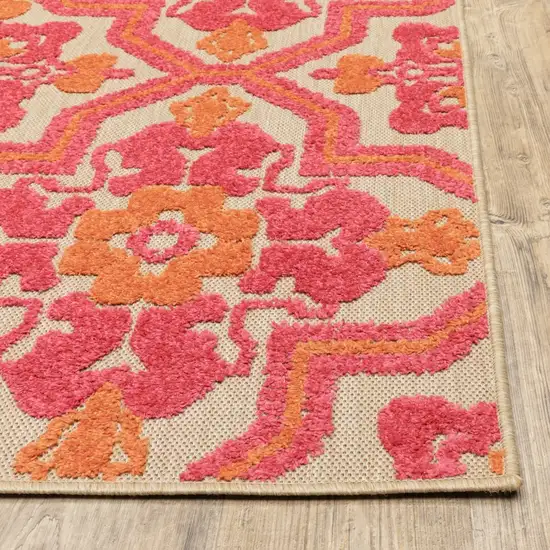 Pink and Orange Medallion Indoor Outdoor Area Rug Photo 3