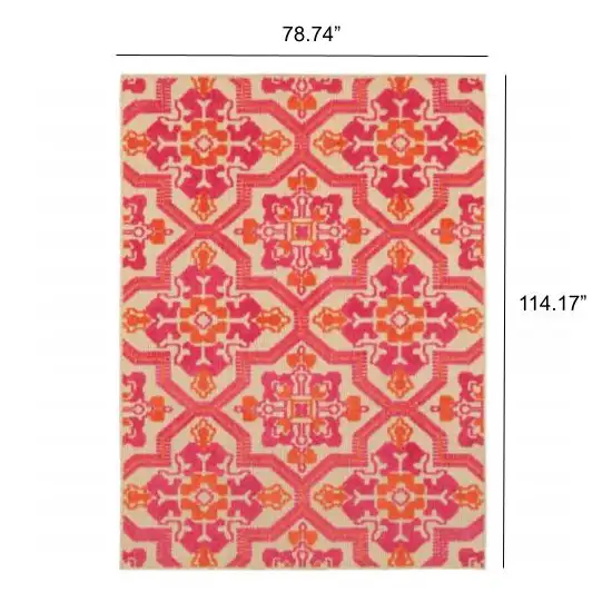 Pink and Orange Medallion Indoor Outdoor Area Rug Photo 5