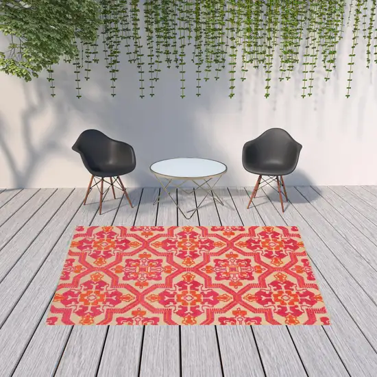 Pink and Orange Medallion Indoor Outdoor Area Rug Photo 4