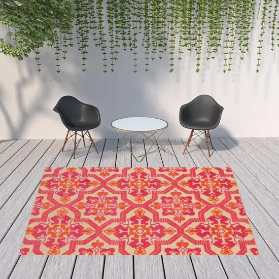 Pink and Orange Medallion Indoor Outdoor Area Rug Photo 4