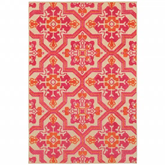 Pink and Orange Medallion Indoor Outdoor Area Rug Photo 1