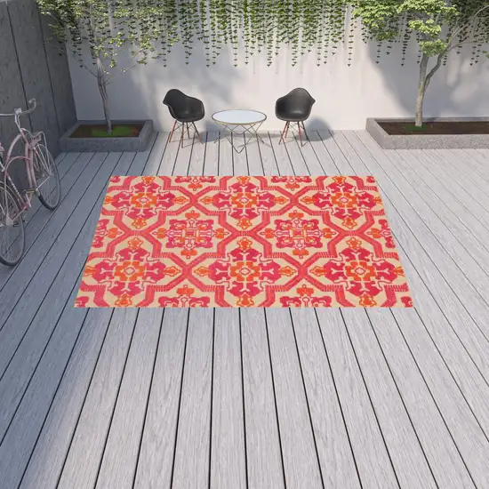 Pink and Orange Medallion Indoor Outdoor Area Rug Photo 4