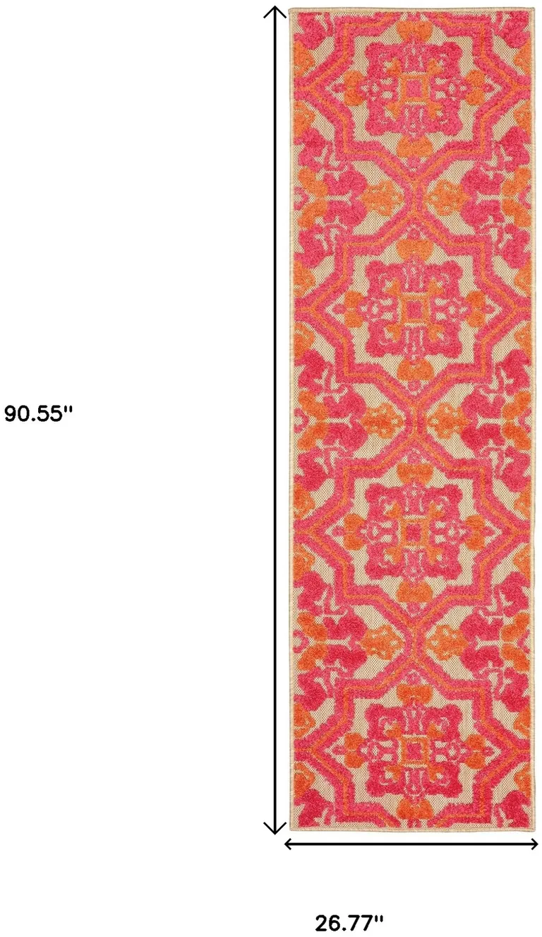 Pink and Orange Medallion Indoor Outdoor Runner Rug Photo 5