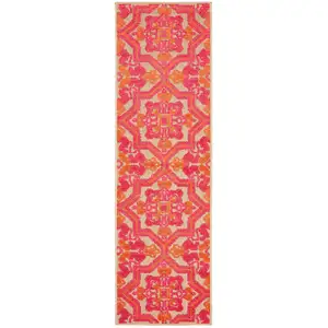 Photo of Pink and Orange Medallion Indoor Outdoor Runner Rug