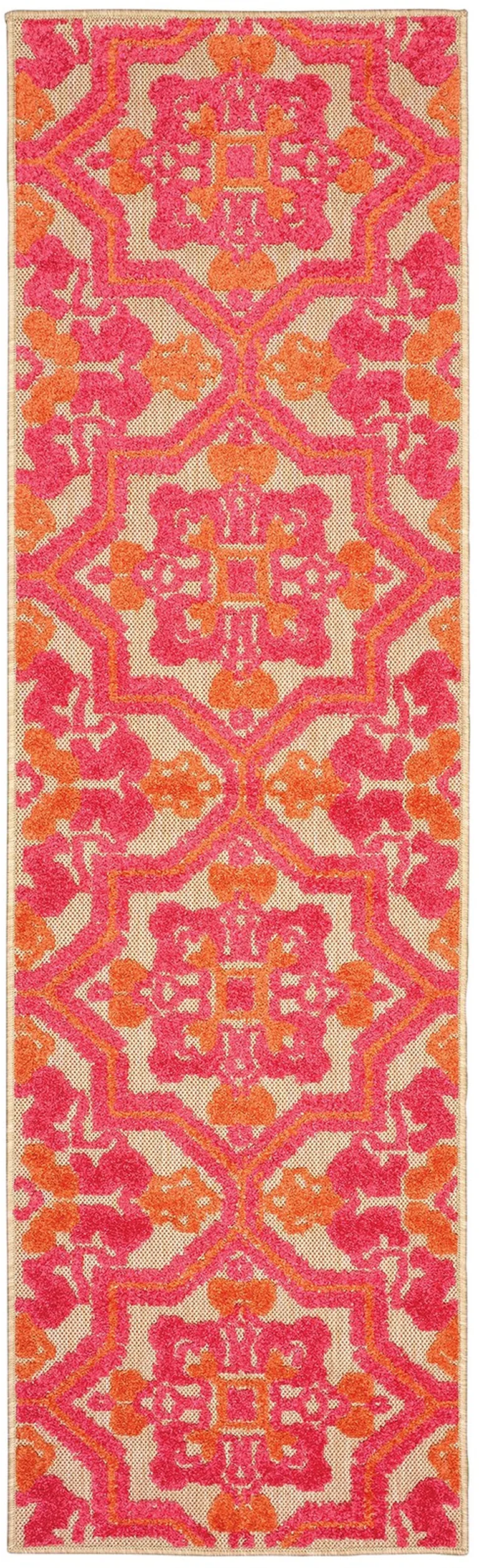 Pink and Orange Medallion Indoor Outdoor Runner Rug Photo 1