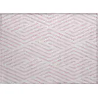 Photo of Pink and White Geometric Washable Non Skid Indoor Outdoor Area Rug