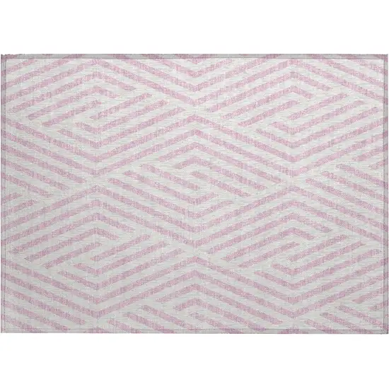 Pink and White Geometric Washable Non Skid Indoor Outdoor Area Rug Photo 2