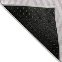 Photo of Pink and White Geometric Washable Non Skid Indoor Outdoor Area Rug