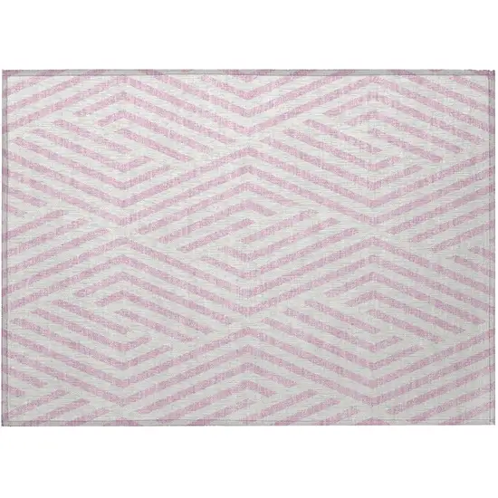 Pink and White Geometric Washable Non Skid Indoor Outdoor Area Rug Photo 5