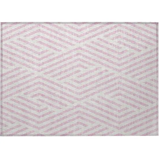 Pink and White Geometric Washable Non Skid Indoor Outdoor Area Rug Photo 4