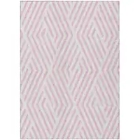 Photo of Pink and White Geometric Washable Non Skid Indoor Outdoor Area Rug