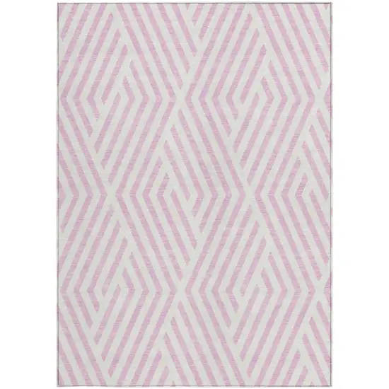 Pink and White Geometric Washable Non Skid Indoor Outdoor Area Rug Photo 5