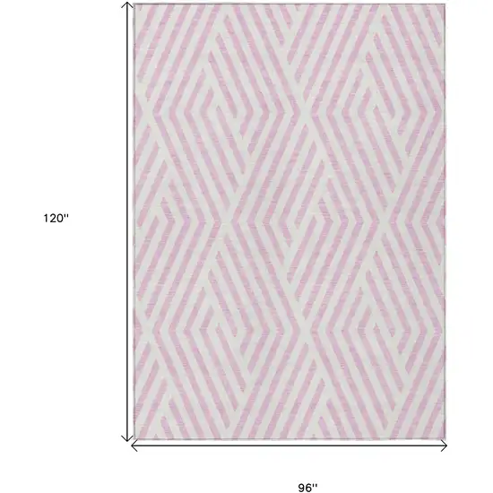 Pink and White Geometric Washable Non Skid Indoor Outdoor Area Rug Photo 3