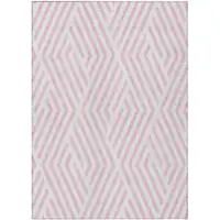 Photo of Pink and White Geometric Washable Non Skid Indoor Outdoor Area Rug