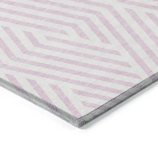 Pink and White Geometric Washable Non Skid Indoor Outdoor Area Rug Photo 7