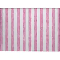 Photo of Pink and White Striped Washable Non Skid Indoor Outdoor Area Rug