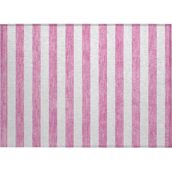 Pink and White Striped Washable Non Skid Indoor Outdoor Area Rug Photo 2