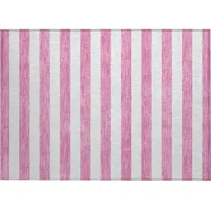 Photo of Pink and White Striped Washable Non Skid Indoor Outdoor Area Rug