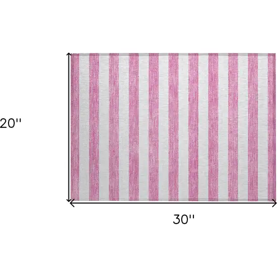 Pink and White Striped Washable Non Skid Indoor Outdoor Area Rug Photo 3