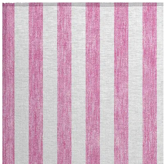 Pink and White Striped Washable Non Skid Indoor Outdoor Area Rug Photo 6