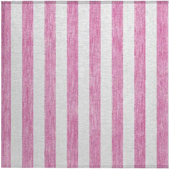 Pink and White Striped Washable Non Skid Indoor Outdoor Area Rug Photo 7