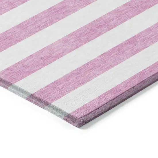 Pink and White Striped Washable Non Skid Indoor Outdoor Area Rug Photo 7