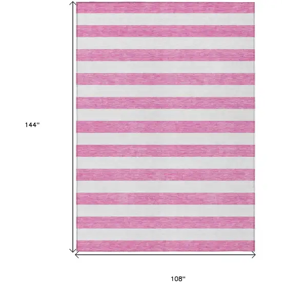 Pink and White Striped Washable Non Skid Indoor Outdoor Area Rug Photo 3