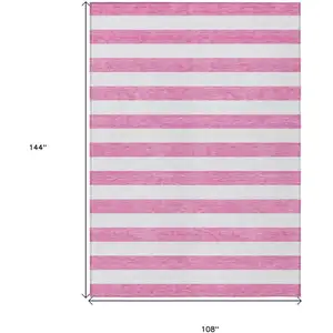 Photo of Pink and White Striped Washable Non Skid Indoor Outdoor Area Rug